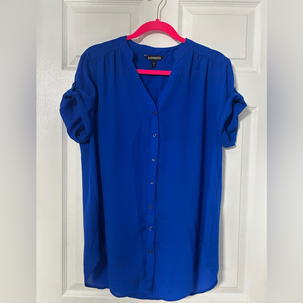 Express Royal Blue Button-Front Blouse